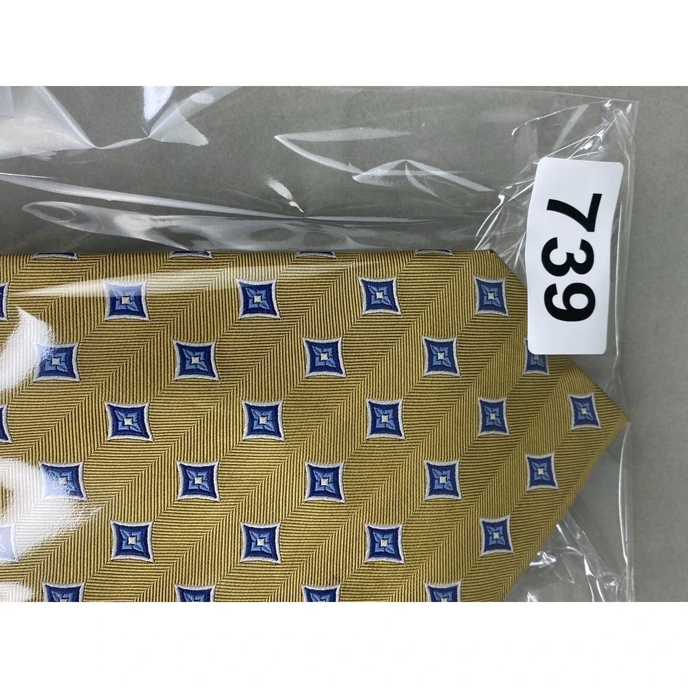 Jos. A. Bank Mens Tie Gold‎ Blue Geometric Silk Executive Collection XL 62x3.5